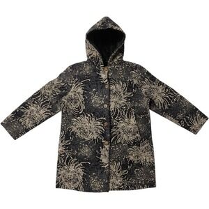 ABC Collection Asian-Inspired Chrysanthemum Black Texture Hooded Coat Jacket S